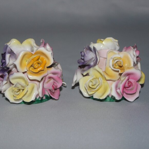 Roses Candle Holders | Japanese Ceramics | Tapered Candle Floral Bouquet Holder - Picture 4 of 12